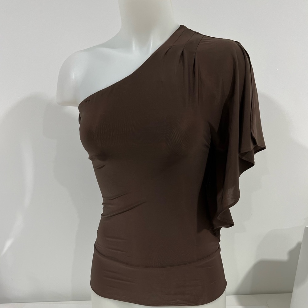Nwt White House Black Market One Shoulder Asymmetrical Brown Blouse Top Size XXS